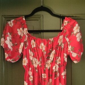 Red Floral Maxi Dress, Vintage